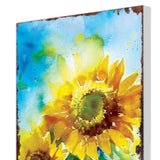 30" Yellow Brown And Green Solid Wood Watercolor Floral Garden Stake