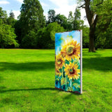 30" Yellow Brown And Green Solid Wood Watercolor Floral Garden Stake