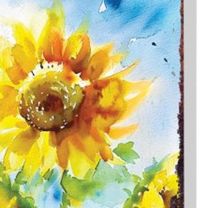 30" Yellow Brown And Green Solid Wood Sunflowers Garden Stake