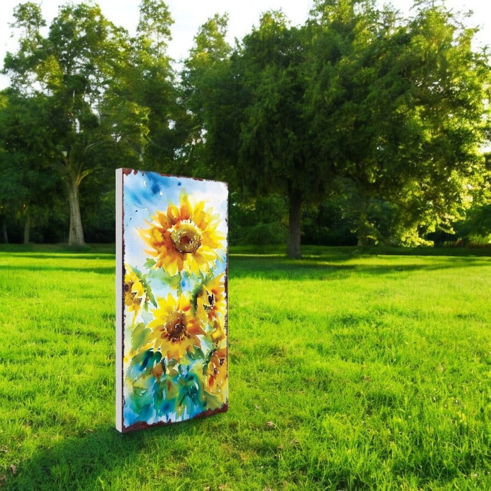 30" Yellow Brown And Green Solid Wood Sunflowers Garden Stake