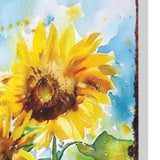 30" Yellow Brown And Green Solid Wood Sunflowers Garden Stake