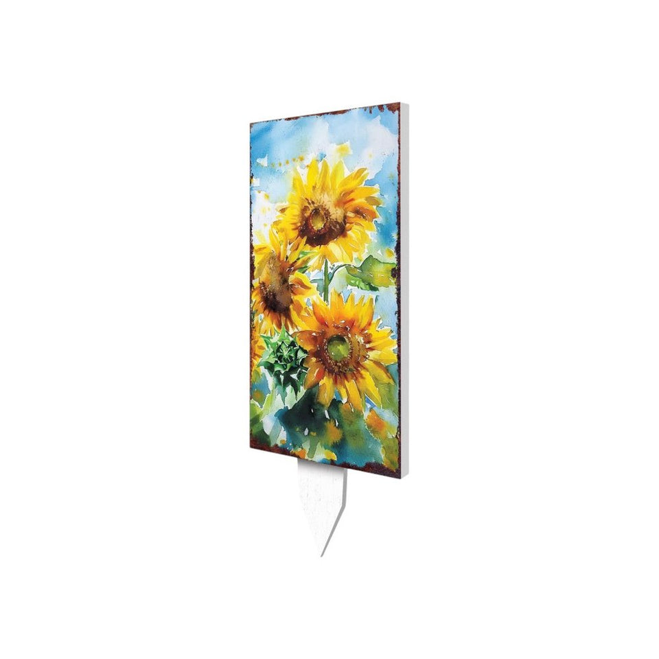 30" Yellow Brown And Green Solid Wood Sunflowers Garden Stake