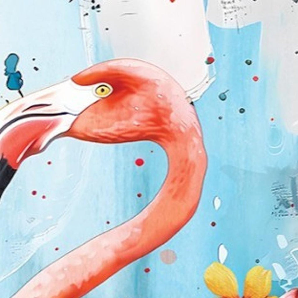 36" Pink And Blue Tropical Floral Solid Wood Flamingo Porch Sign