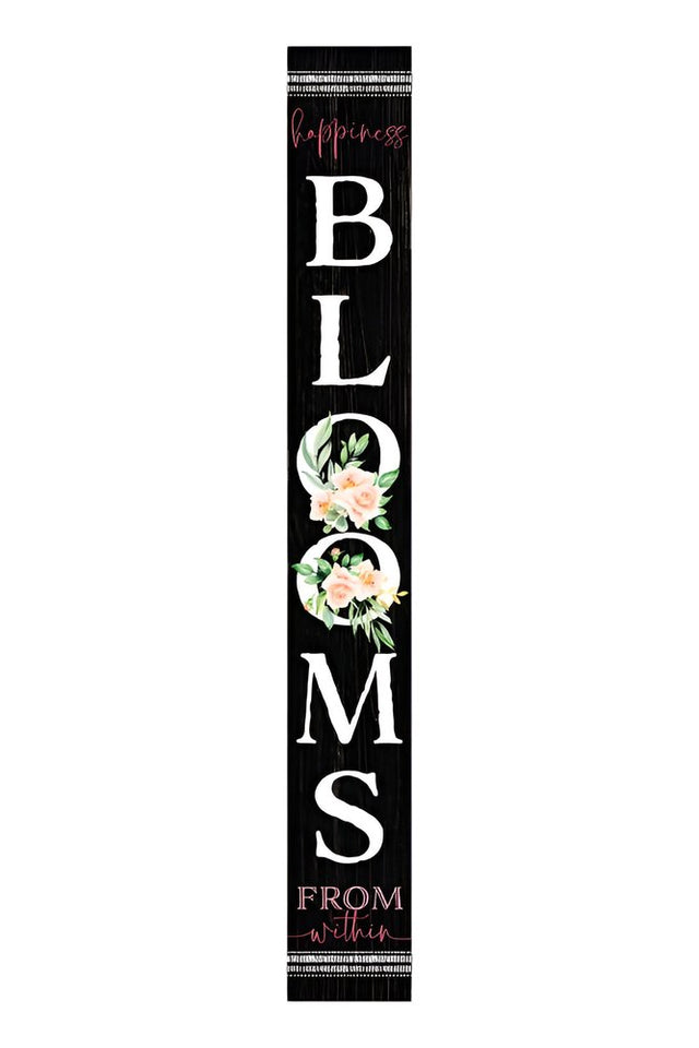 72" Black And White Solid Wood Blooms Welcome Porch Sign