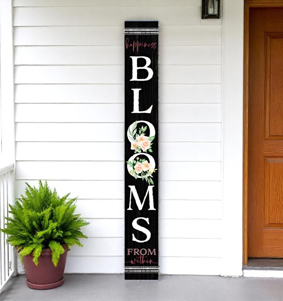 72" Black And White Solid Wood Blooms Welcome Porch Sign