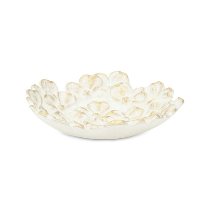 7" White And Gold Cast Iron Flower Round Trinket Tray