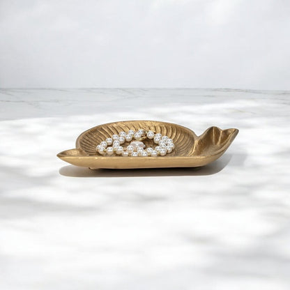 7" Antiqued Gold Cast Iron Snail Trinket Tray