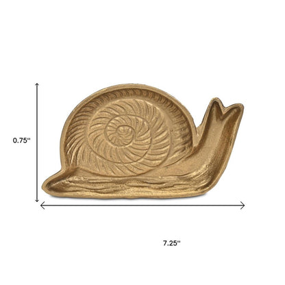 7" Antiqued Gold Cast Iron Snail Trinket Tray