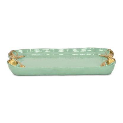 8" Aqua And Gold Cast Iron Ribbons Vanity Tray