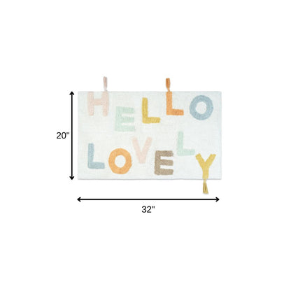 32" Blue White And Yellow Cotton Hello Lovely Youthful Bath Rug