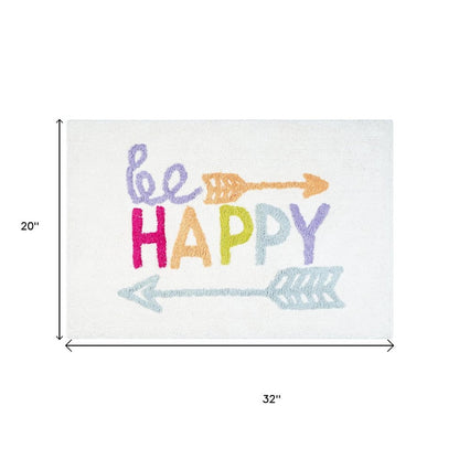 32" White Purple And Green Cotton Be Happy Youthful Bath Rug
