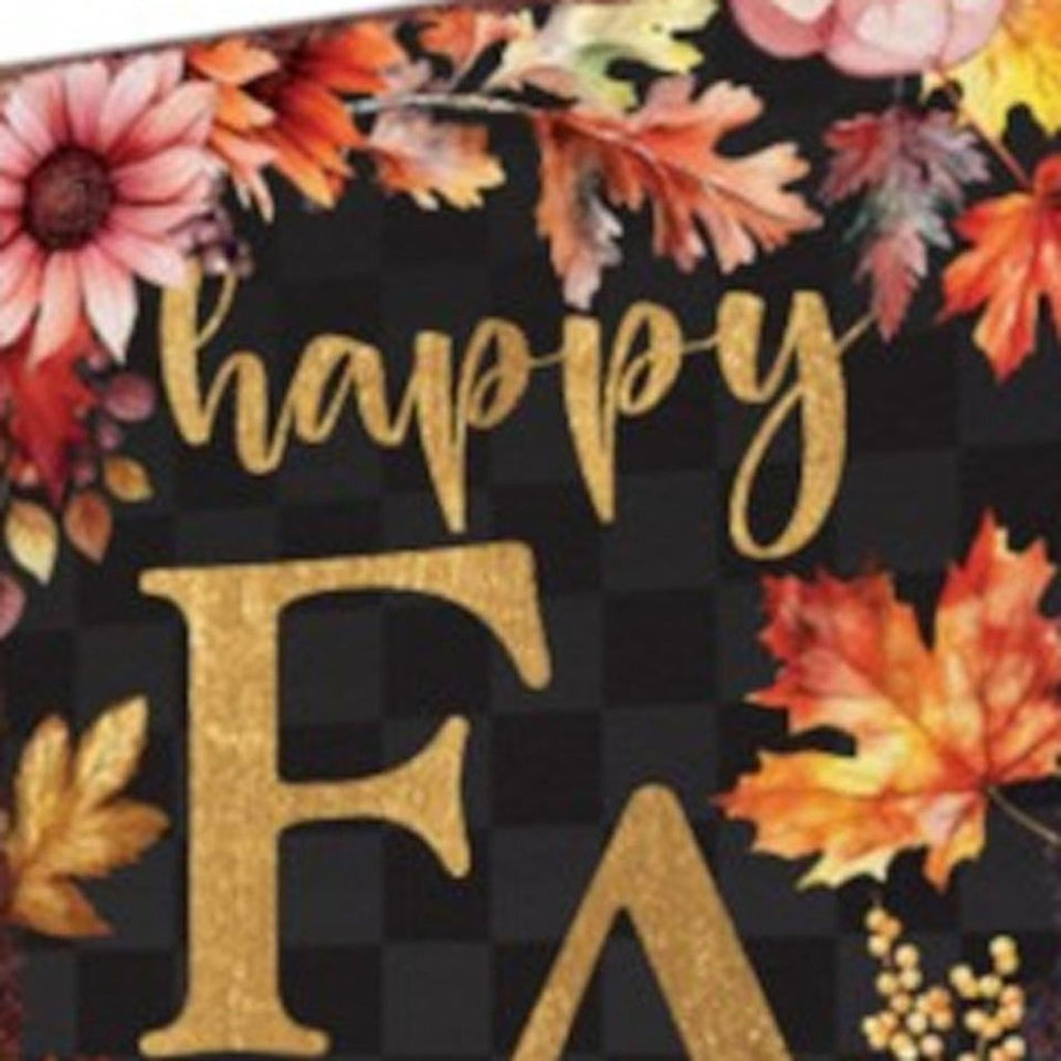 10" Black Gold And Orange Solid Wood Happy Fall Garden Stake