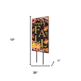 10" Black Gold And Orange Solid Wood Happy Fall Garden Stake