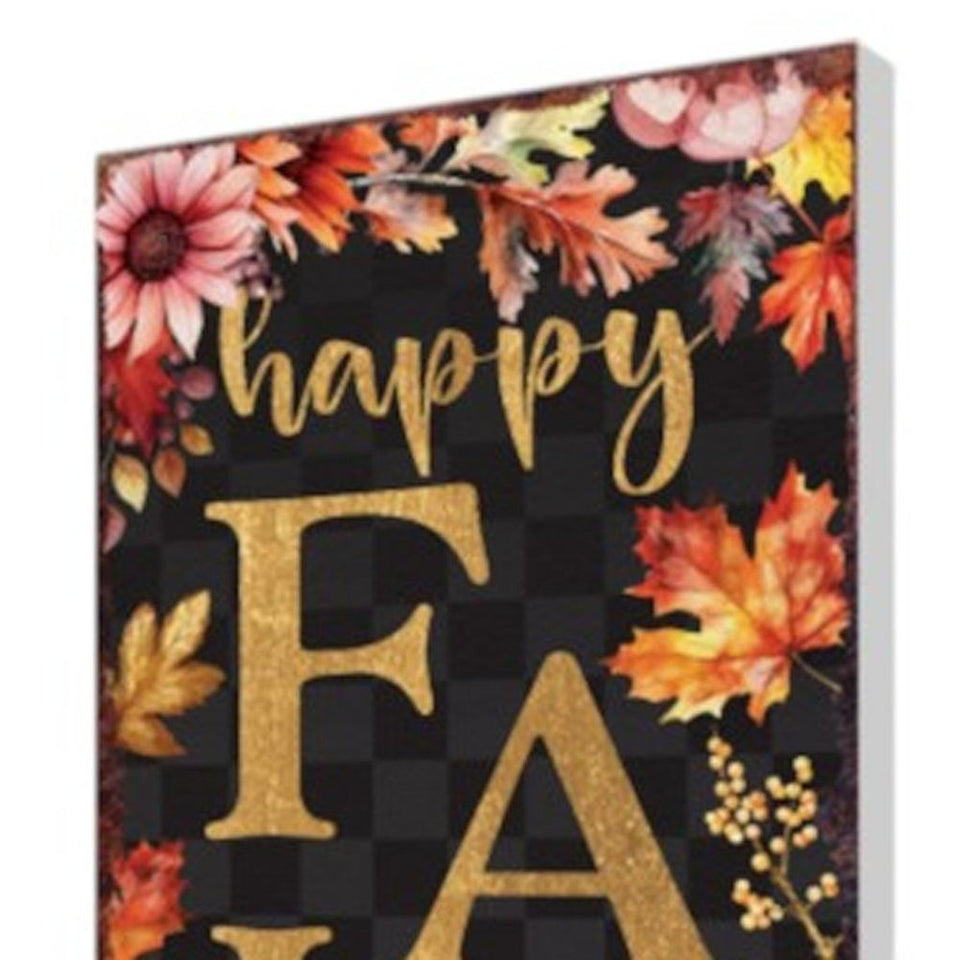 10" Black Gold And Orange Solid Wood Happy Fall Garden Stake