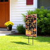 10" Black Gold And Orange Solid Wood Happy Fall Garden Stake