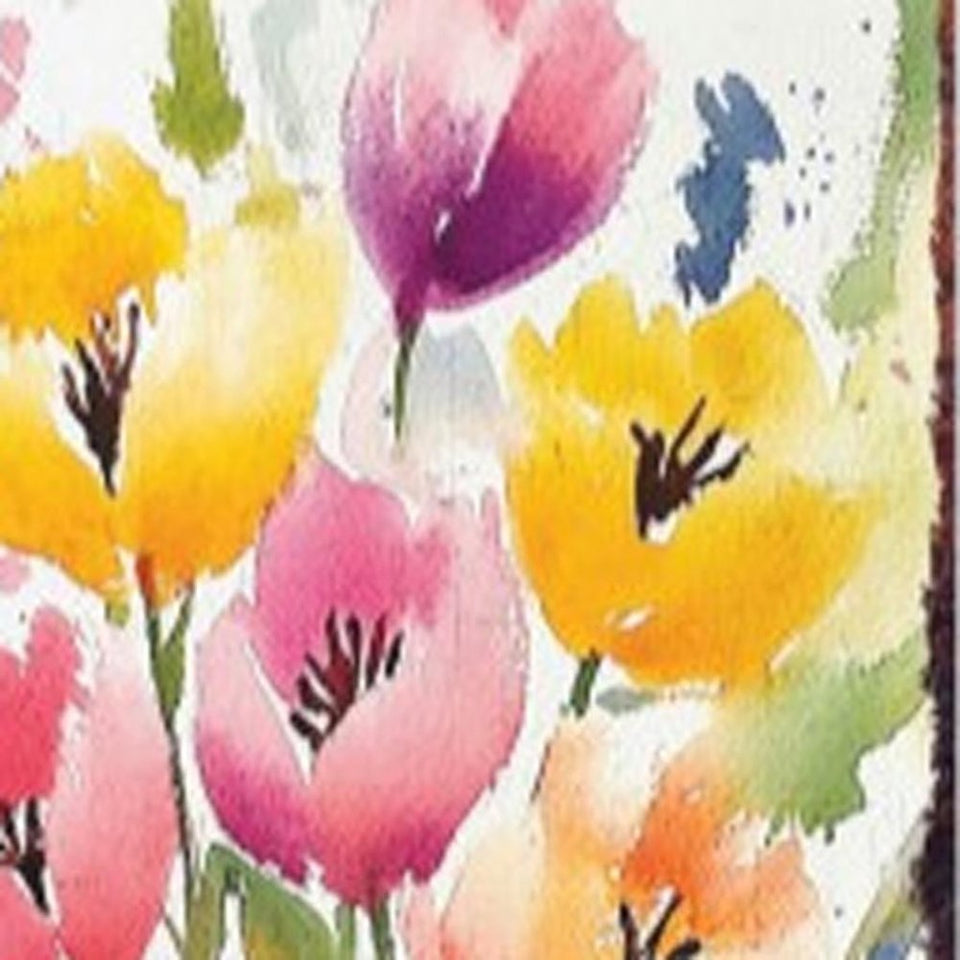 10" Green Pink White And Yellow Solid Wood Tulips Garden Stake