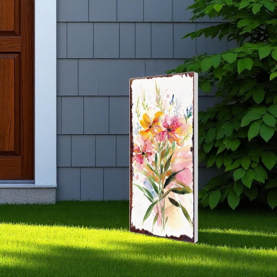 10" White Pink And Green Wood Wildflowers Garden Stake