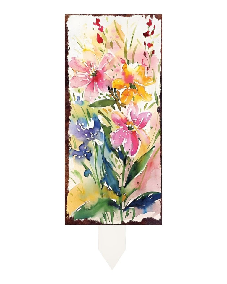 10" Pink Purple White And Yellow Solid Wood Wildflowers Garden Stake