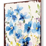 10" Blue And White Solid Wood Wildflowers Garden Stake