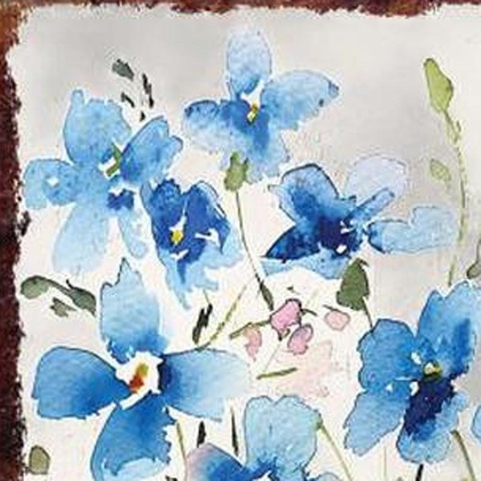 10" Blue And White Solid Wood Wildflowers Garden Stake