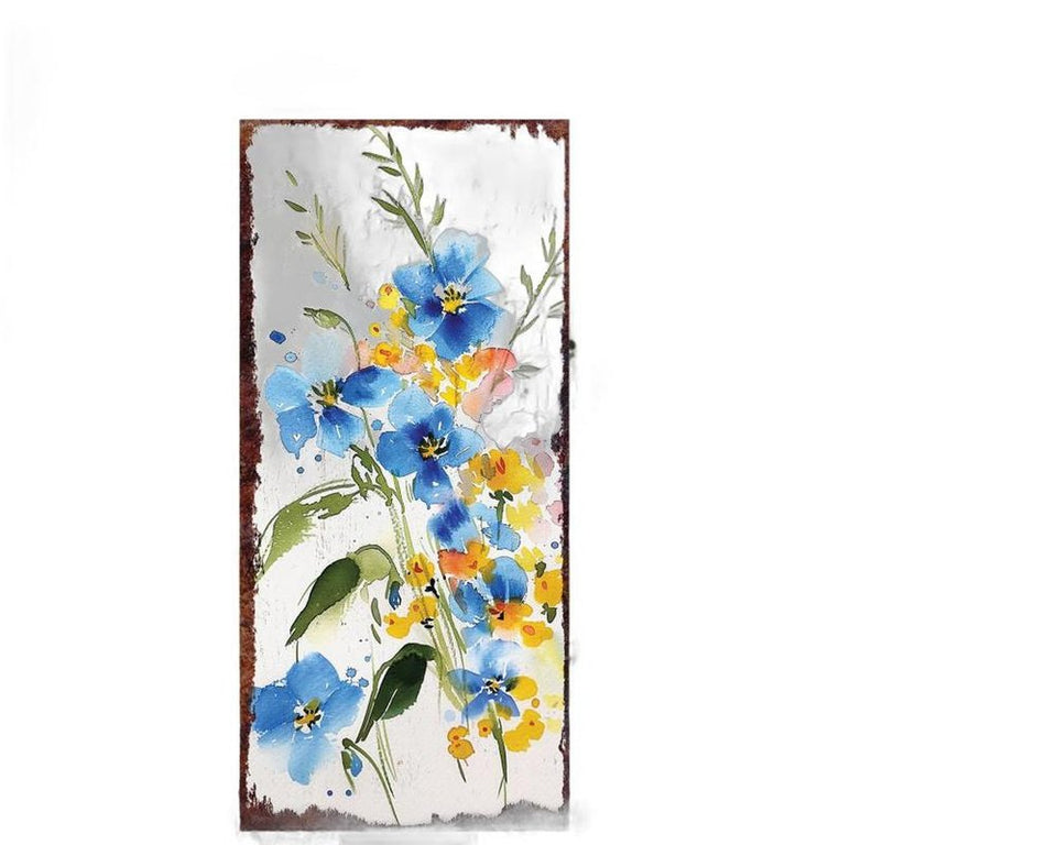 10" Blue White And Yellow Solid Wood Wildflowers Garden Stake