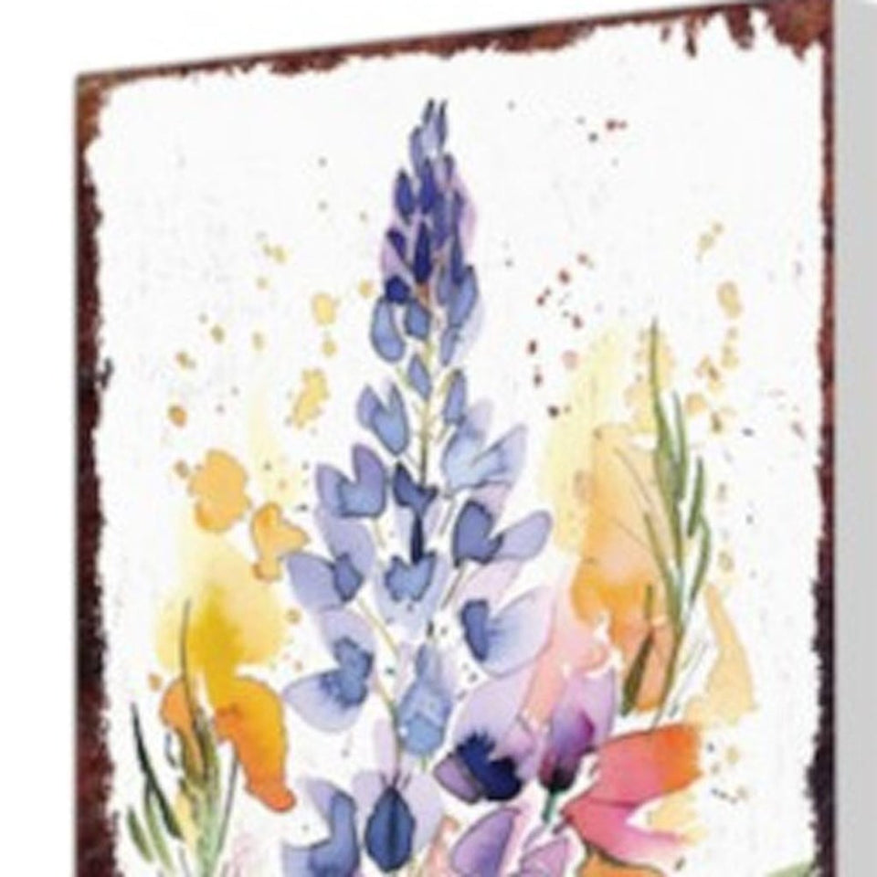 10" Blue Green And White Solid Wood Floral Bouquet Garden Stake