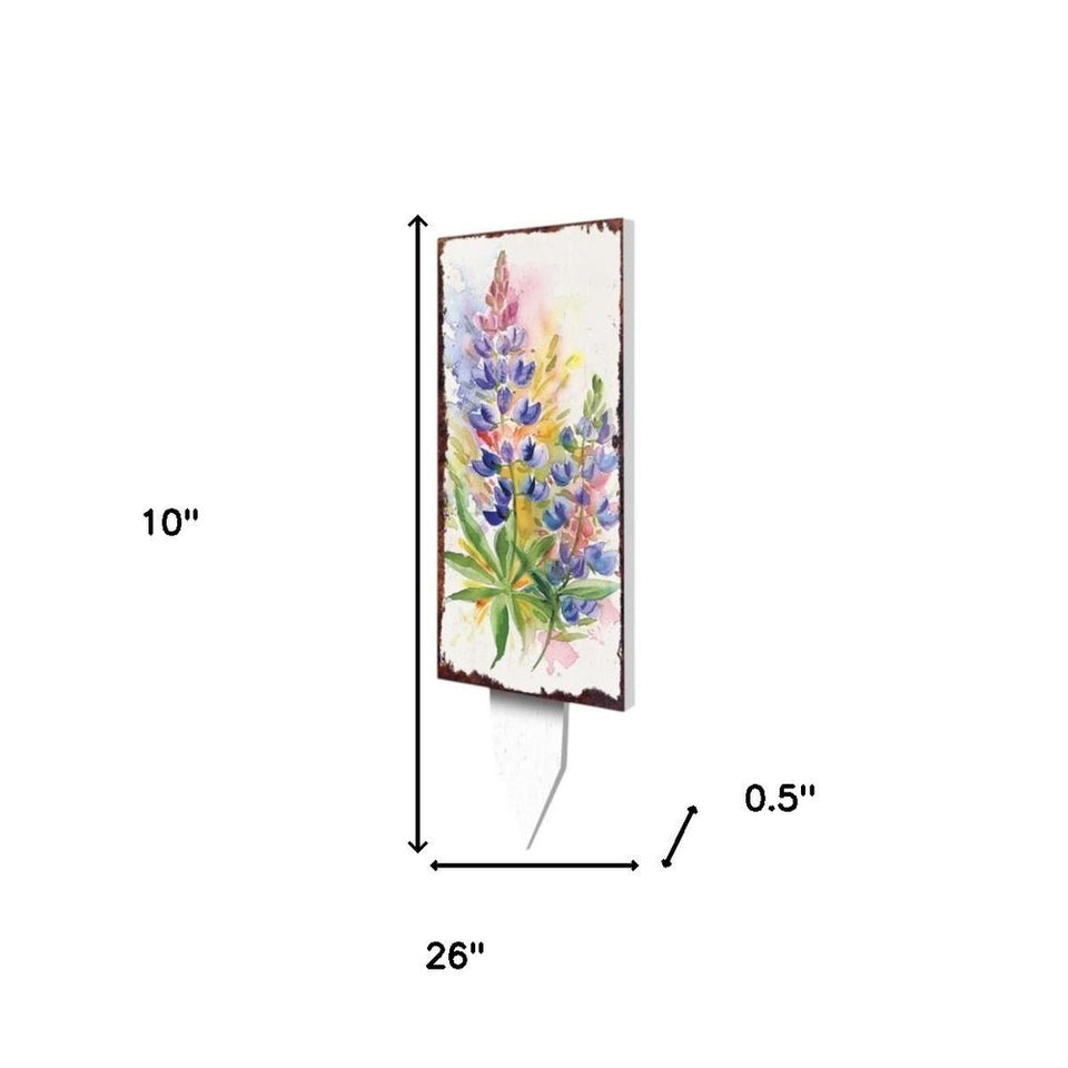 10" Blue Green Pink And White Solid Wood Floral Bouquet Garden Stake