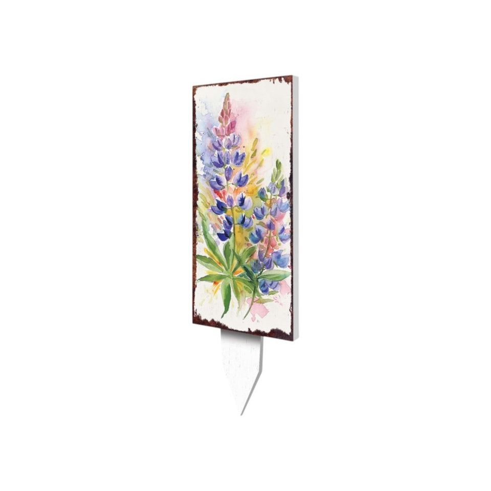 10" Blue Green Pink And White Solid Wood Floral Bouquet Garden Stake