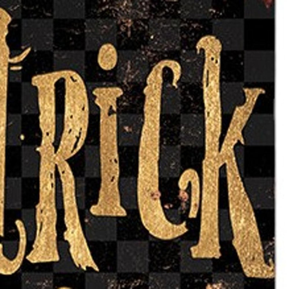 36" Black And Gold Solid Wood Trick or Treat Halloween Skeleton Porch Sign