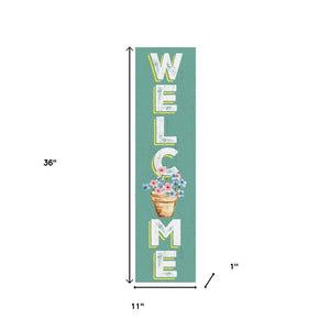 36" Green Solid Wood Floral Bouquet Welcome Porch Sign