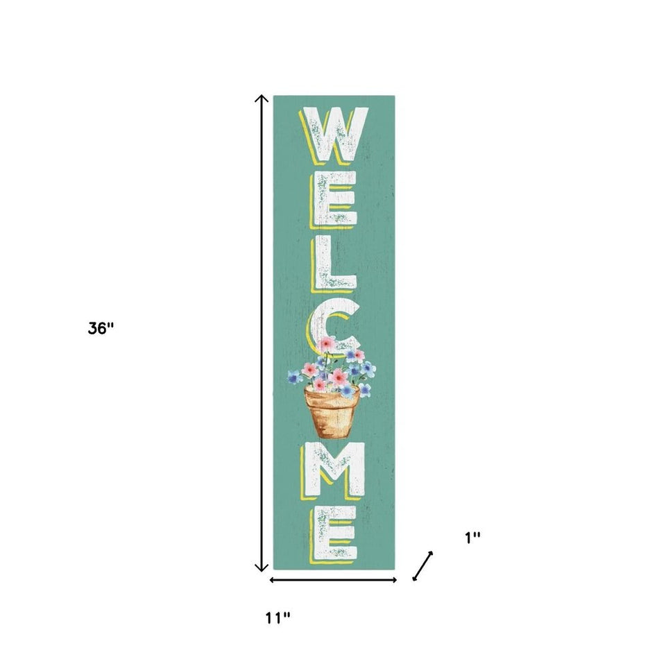 36" Green Solid Wood Floral Bouquet Welcome Porch Sign