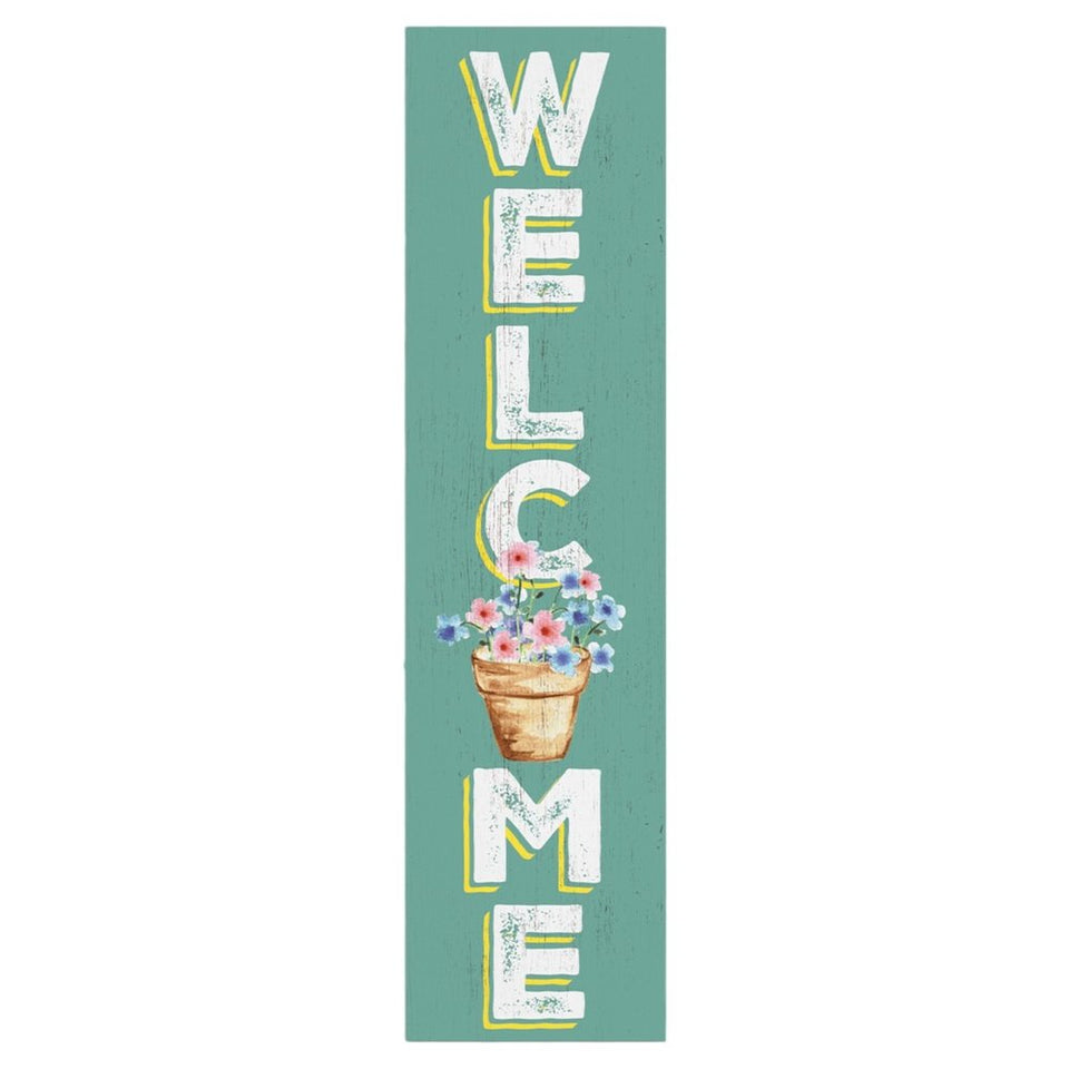 36" Green Solid Wood Floral Bouquet Welcome Porch Sign