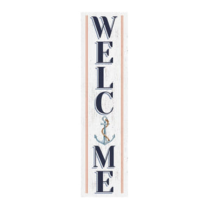 36" White And Blue Solid Wood Welcome Anchor Porch Sign
