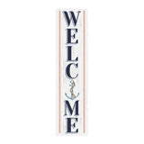 36" White And Blue Solid Wood Welcome Anchor Porch Sign