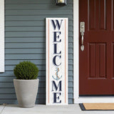 36" White And Blue Solid Wood Welcome Anchor Porch Sign