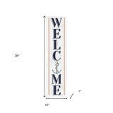 36" White And Blue Solid Wood Welcome Anchor Porch Sign