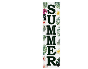 36" Green Pink And White Solid Wood Tropical Floral Summer Porch Sign