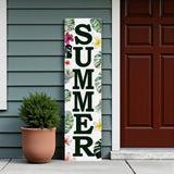 36" Green Pink And White Solid Wood Tropical Floral Summer Porch Sign