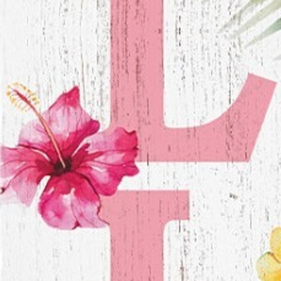 36" Pink And White Solid Wood Tropical Floral Hello Porch Sign