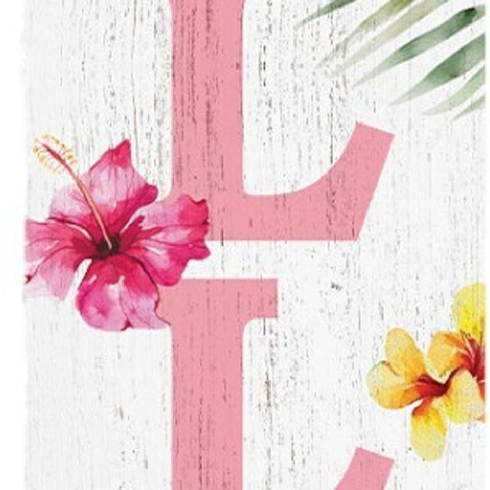 36" Pink And White Solid Wood Tropical Floral Hello Porch Sign