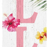 36" Pink And White Solid Wood Tropical Floral Hello Porch Sign