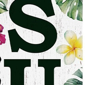 36" Green Pink And White Solid Wood Tropical Floral Summer Porch Sign