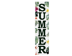 36" Green Pink And White Solid Wood Tropical Floral Summer Porch Sign