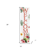 36" Pink And White Solid Wood Tropical Floral Welcome Porch Sign