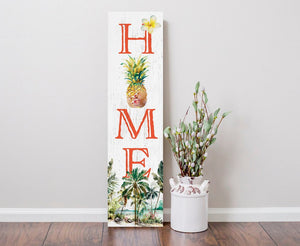 36" White Orange And Green Pineapple Home Solid Wood Porch Sign
