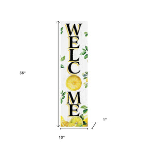 36" White Yellow And Green Solid Wood Welcome Lemon Porch Sign
