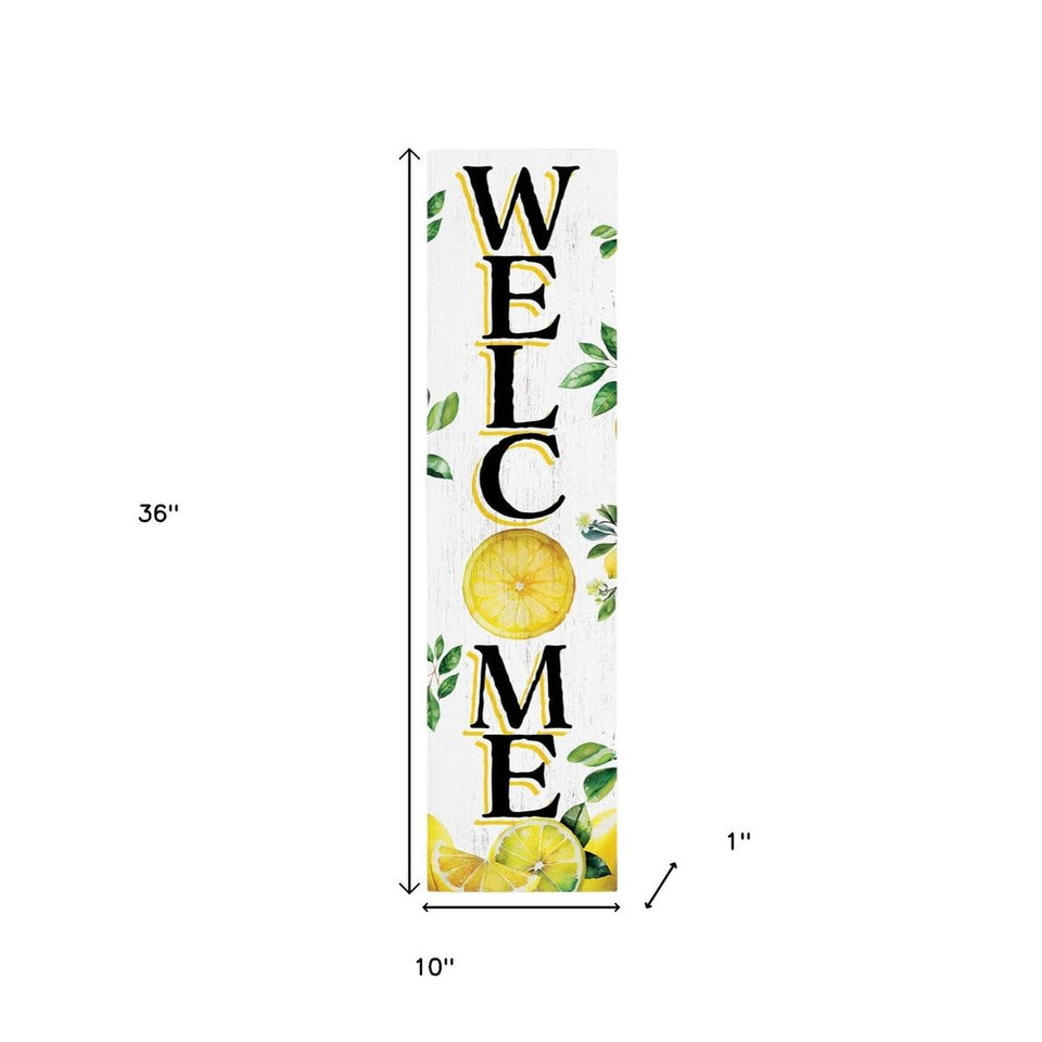 36" White Yellow And Green Solid Wood Welcome Lemon Porch Sign