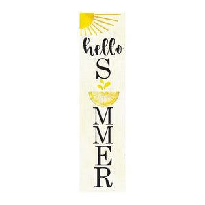 36" White Yellow And Black Solid Wood Hello Summer Porch Sign