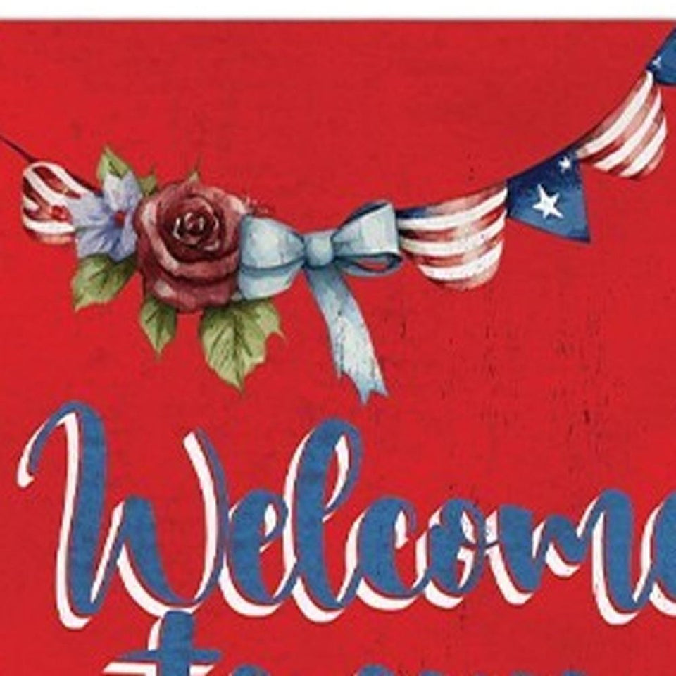 36" Blue Red And White Solid Wood Welcome To Our Porch Porch Sign