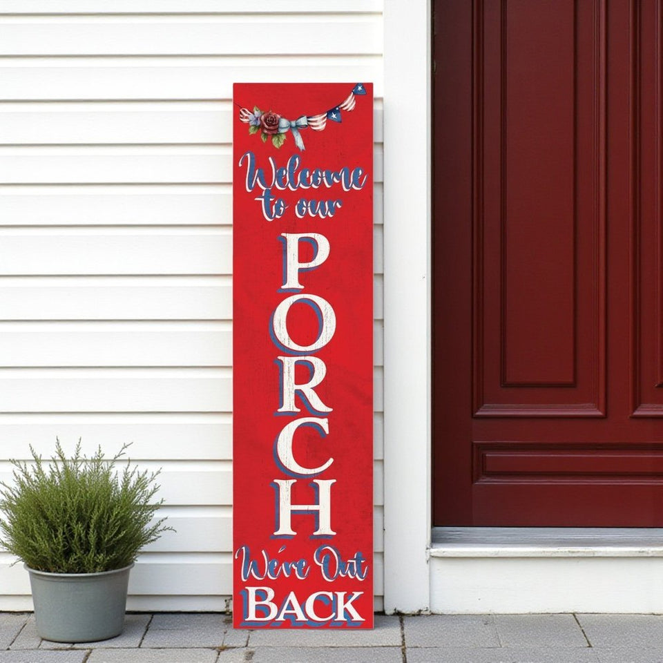 36" Blue Red And White Solid Wood Welcome To Our Porch Porch Sign